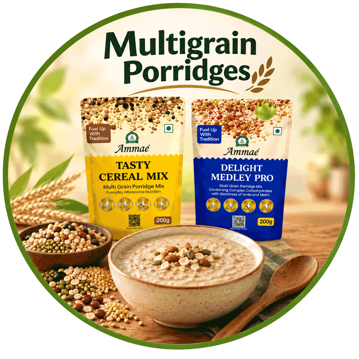 Shop Ammae porridge mixes made with millets, grains and pulses for balanced everyday nutrition and easy preparation