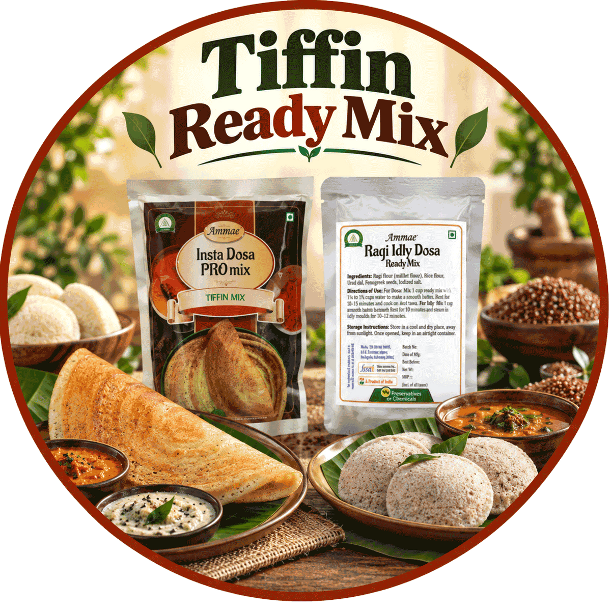 Ammae instant idly and dosa mixes including traditional and ragi varieties for quick South Indian breakfasts