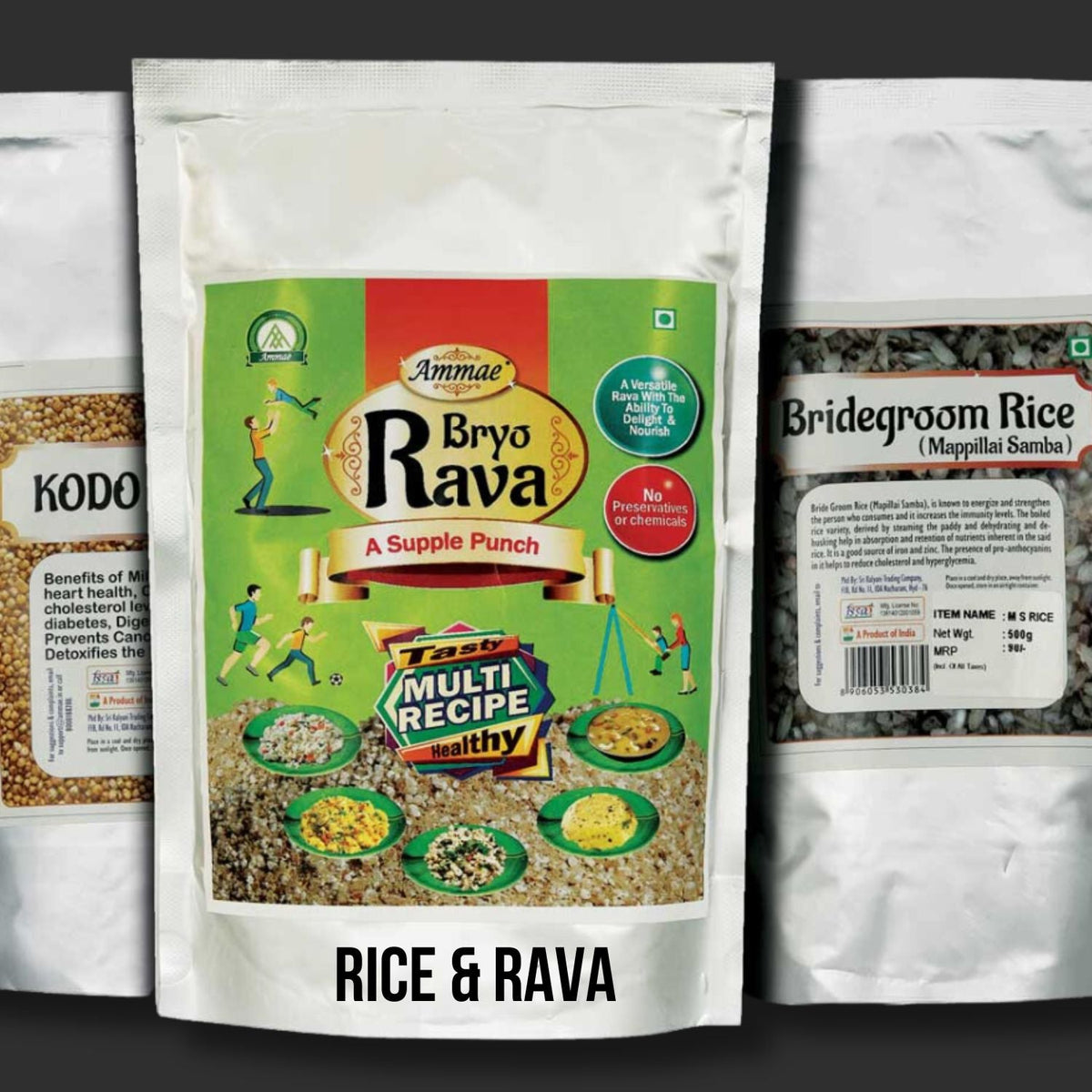 Ammae rice, millets and rava collection featuring traditional grains for everyday home cooking